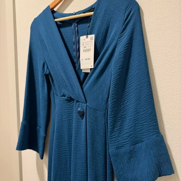 NWT Zara Textured Teal Dress - Picture 3 of 5
